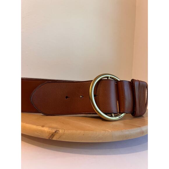 Ralph Lauren Thick Tan Genuine Leather Round Wrap Buckle Belt Size XL main image 4